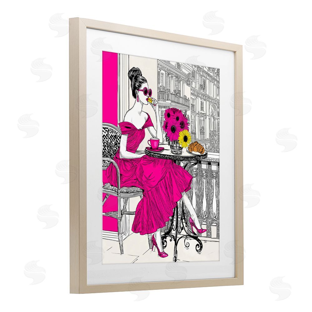 Jess Stempel Glamorous Brunch on Balcony Brown Framed Print Under Glass Wall Art