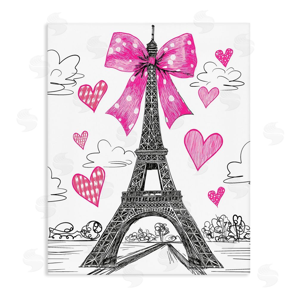 Jess Stempel Heart Patterned Eiffel Tower Stretched Canvas Wall Art Print