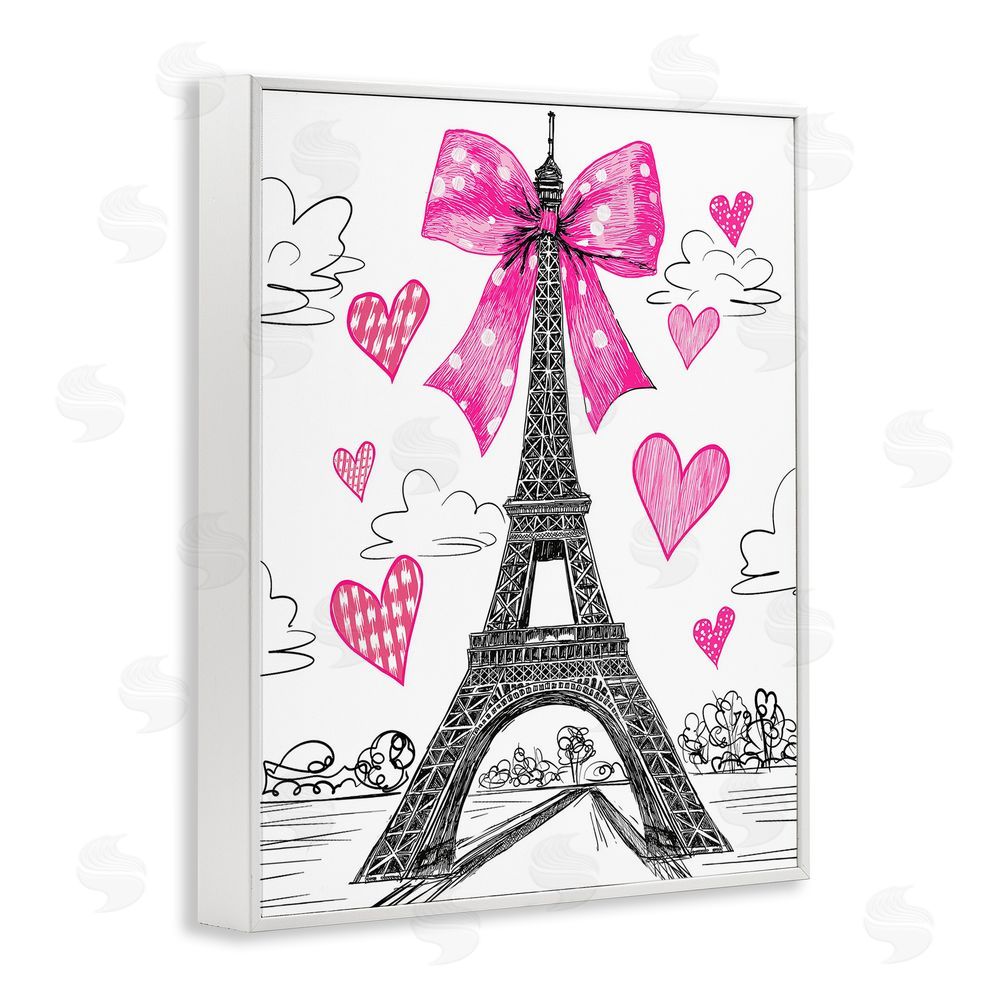 Jess Stempel Heart Patterned Eiffel Tower White Framed Giclee Wall Art Print