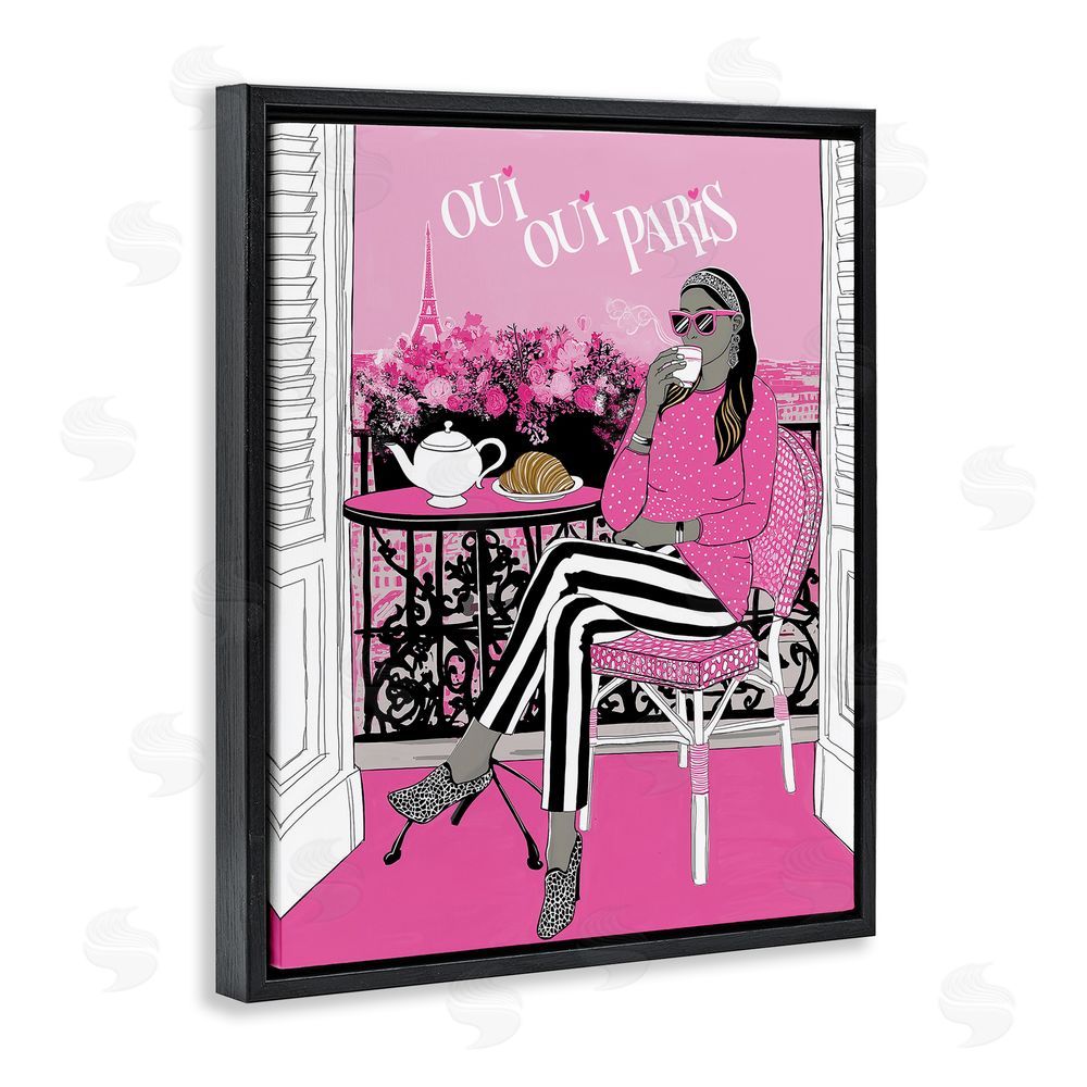 Jess Stempel Oui Oui Parisian Cafe Morning Black Floating Frame Canvas Wall Art Print