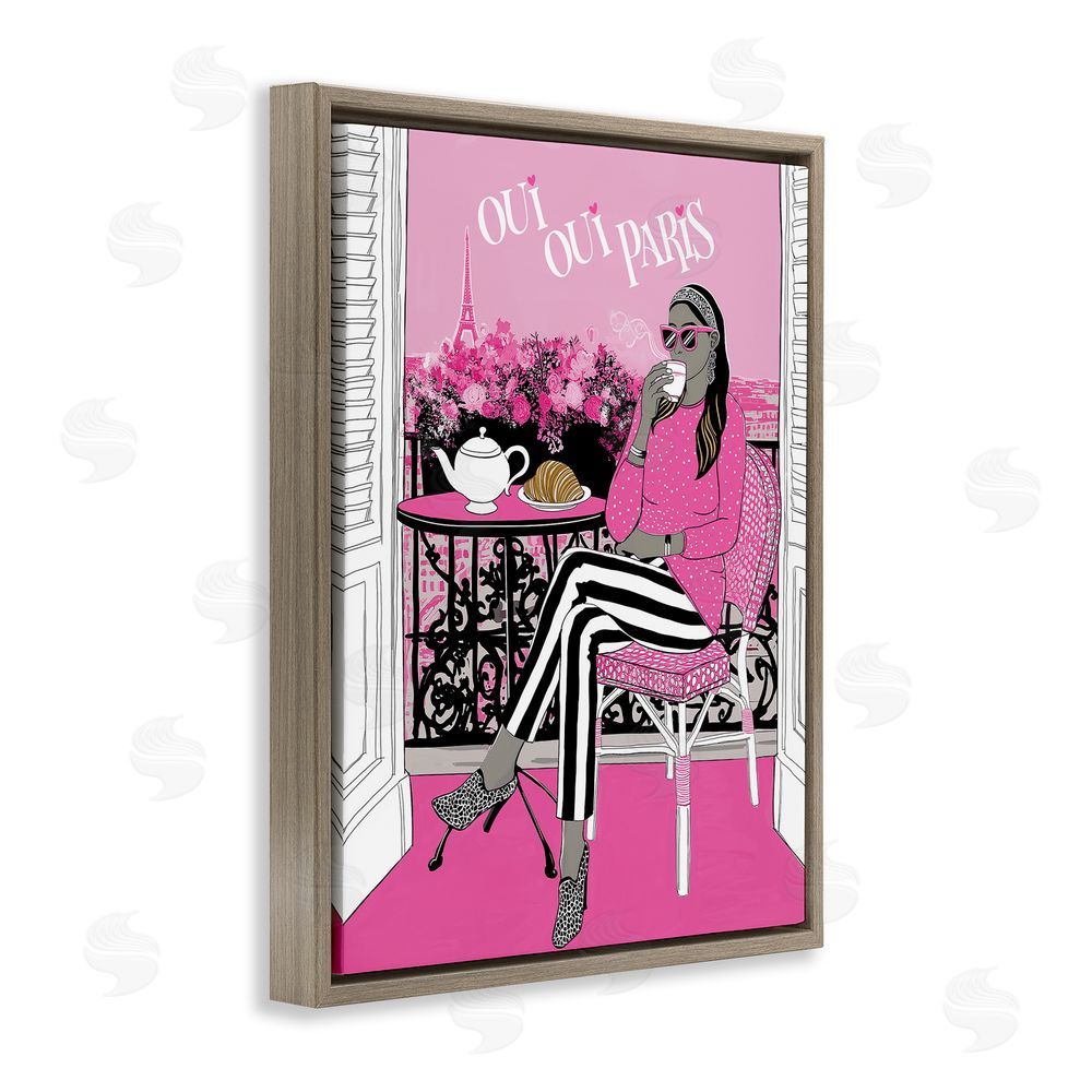 Jess Stempel Oui Oui Parisian Cafe Morning Brown Floating Frame Canvas Wall Art Print