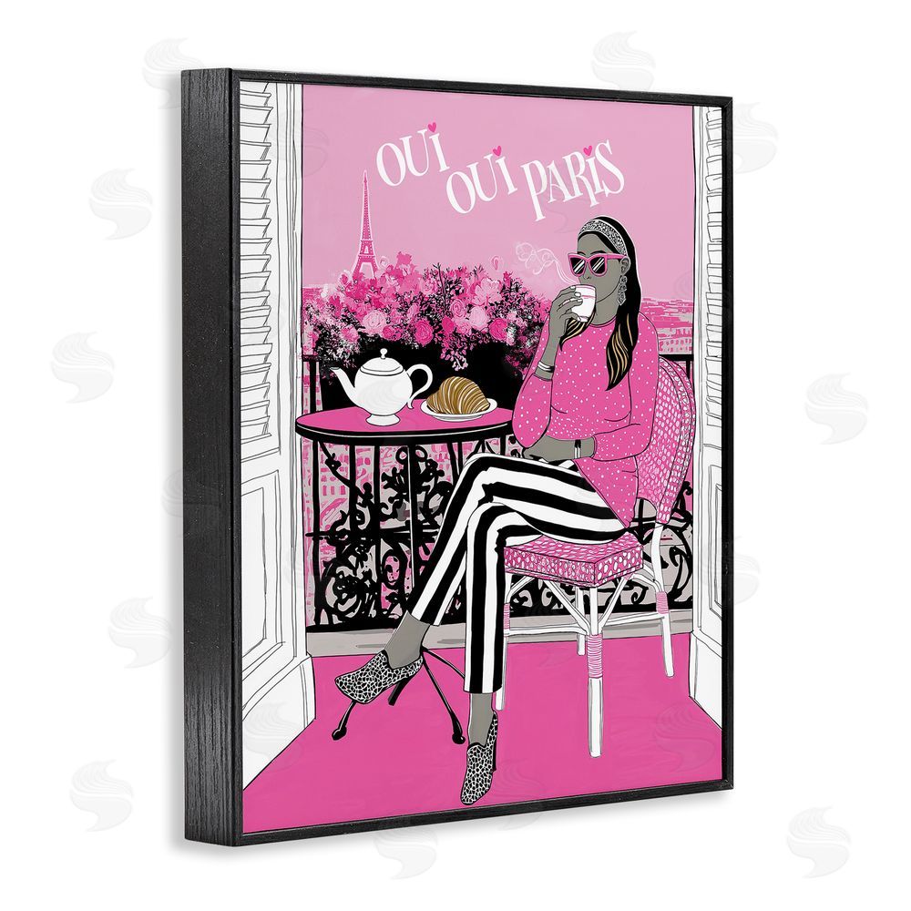 Jess Stempel Oui Oui Parisian Cafe Morning Black Framed Giclee Wall Art Print