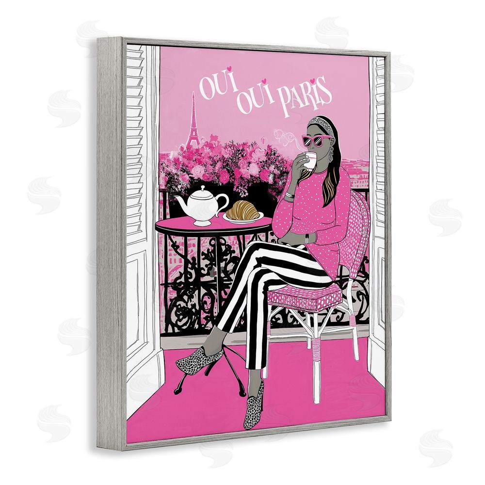 Jess Stempel Oui Oui Parisian Cafe Morning Gray Framed Giclee Wall Art Print