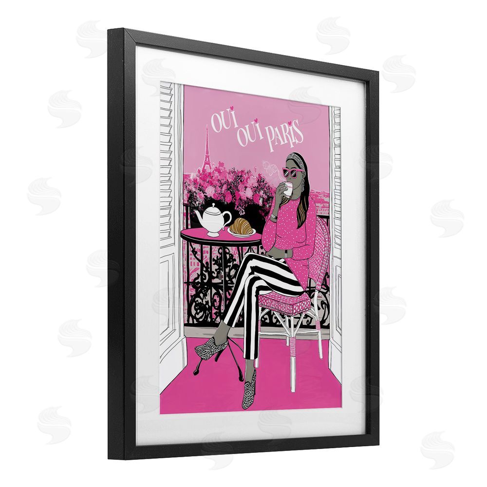 Jess Stempel Oui Oui Parisian Cafe Morning Black Framed Print Under Glass Wall Art