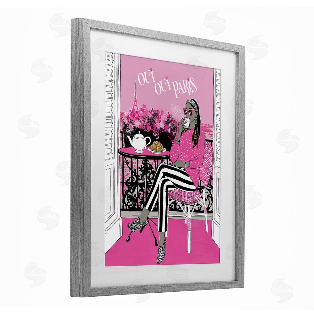 Jess Stempel Oui Oui Parisian Cafe Morning Gray Framed Print Under Glass Wall Art
