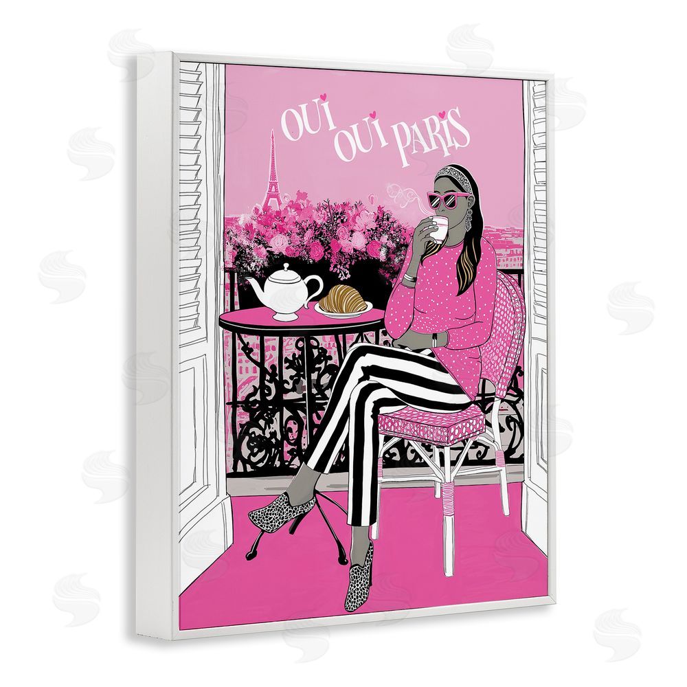 Jess Stempel Oui Oui Parisian Cafe Morning White Framed Giclee Wall Art Print