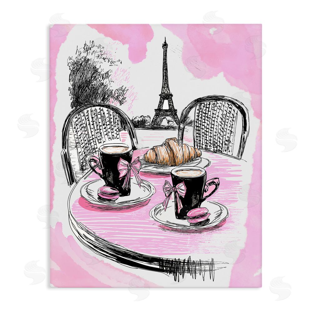 Jess Stempel Pink Parisian Cafe Breakfast Stretched Canvas Wall Art Print