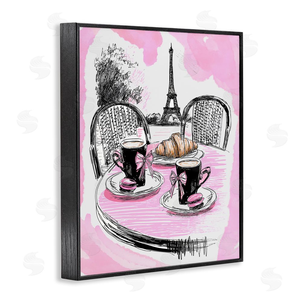 Jess Stempel Pink Parisian Cafe Breakfast Black Framed Giclee Wall Art Print