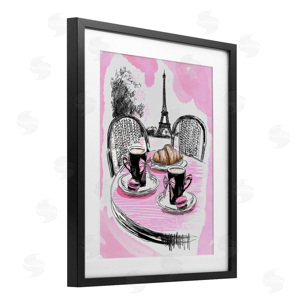 Jess Stempel Pink Parisian Cafe Breakfast Black Framed Print Under Glass Wall Art