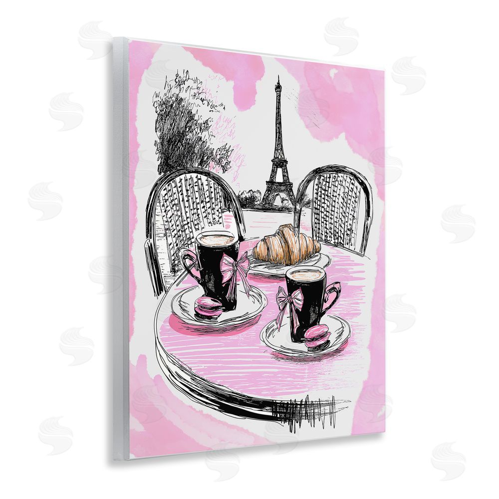 Jess Stempel Pink Parisian Cafe Breakfast Wooden Wall Plaque Art Print