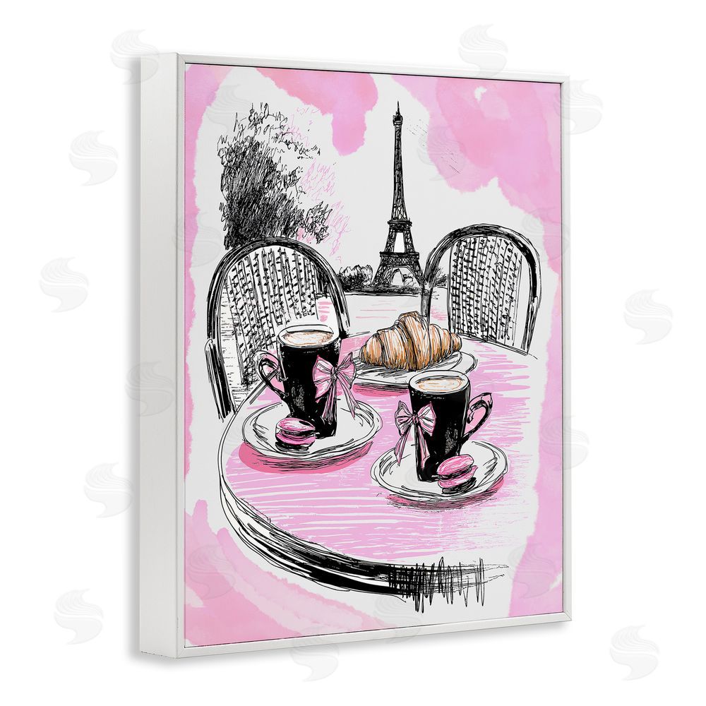 Jess Stempel Pink Parisian Cafe Breakfast White Framed Giclee Wall Art Print