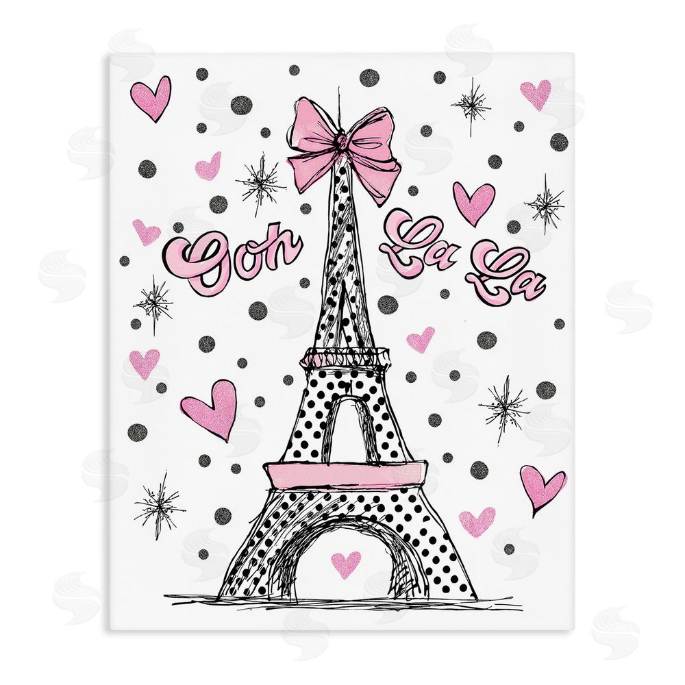 Jess Stempel Ooh La La Polka Dots Eiffel Stretched Canvas Wall Art Print