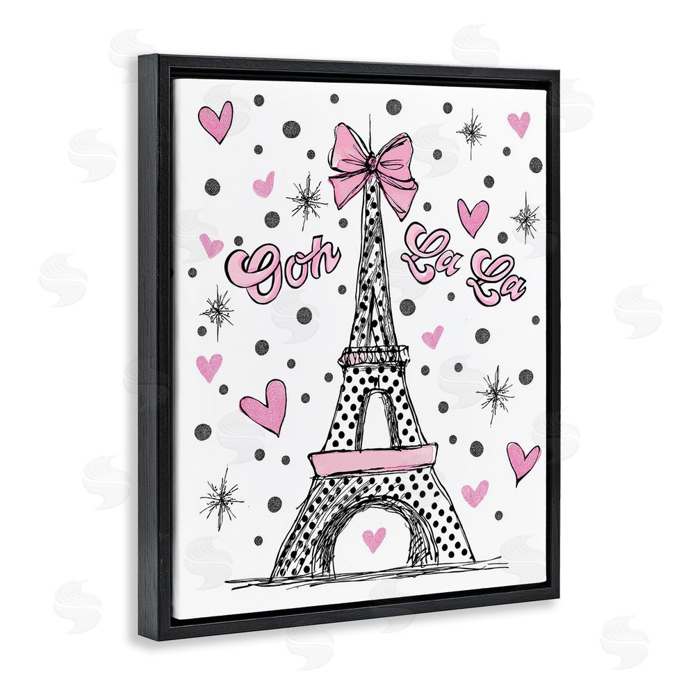 Jess Stempel Ooh La La Polka Dots Eiffel Black Floating Frame Canvas Wall Art Print