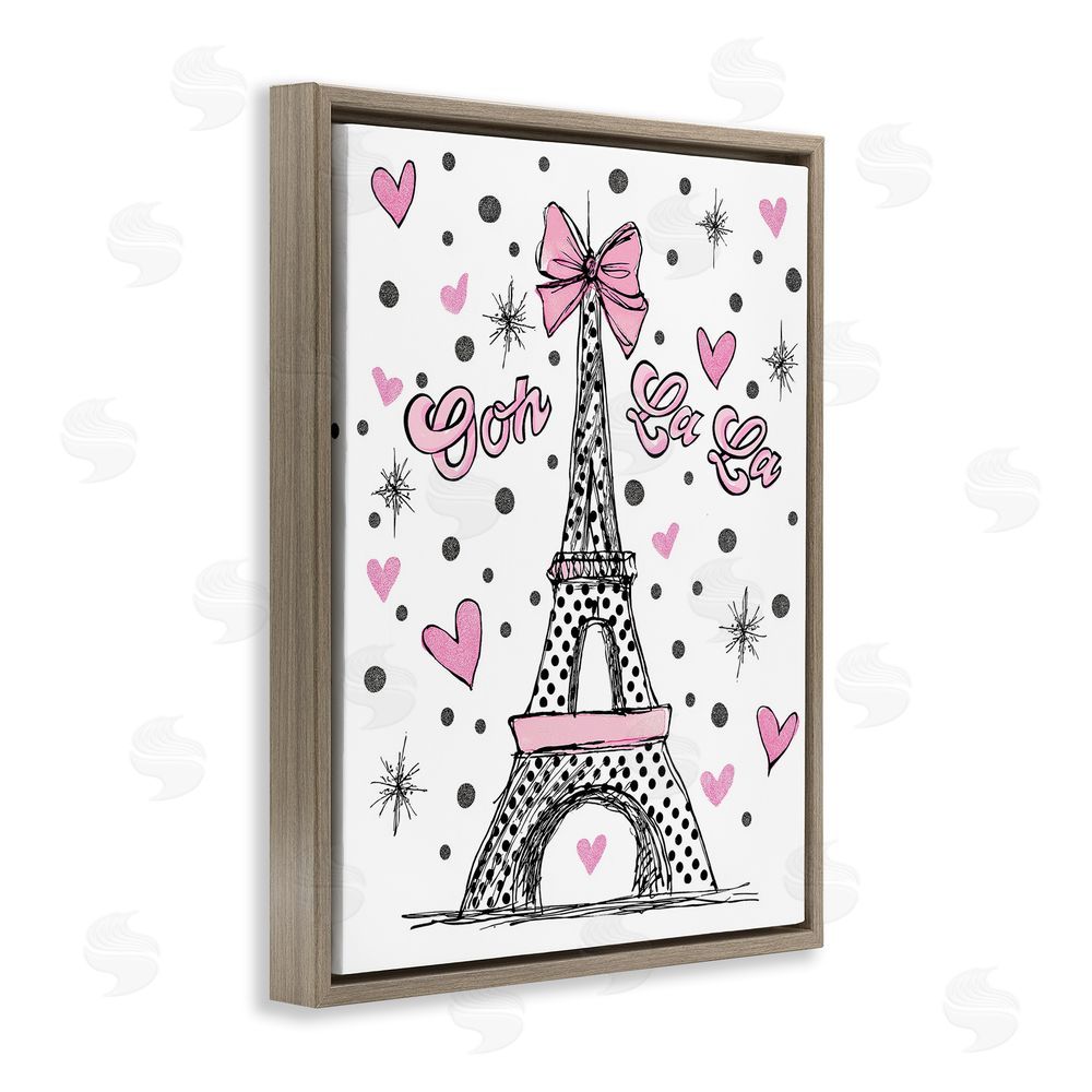 Jess Stempel Ooh La La Polka Dots Eiffel Brown Floating Frame Canvas Wall Art Print