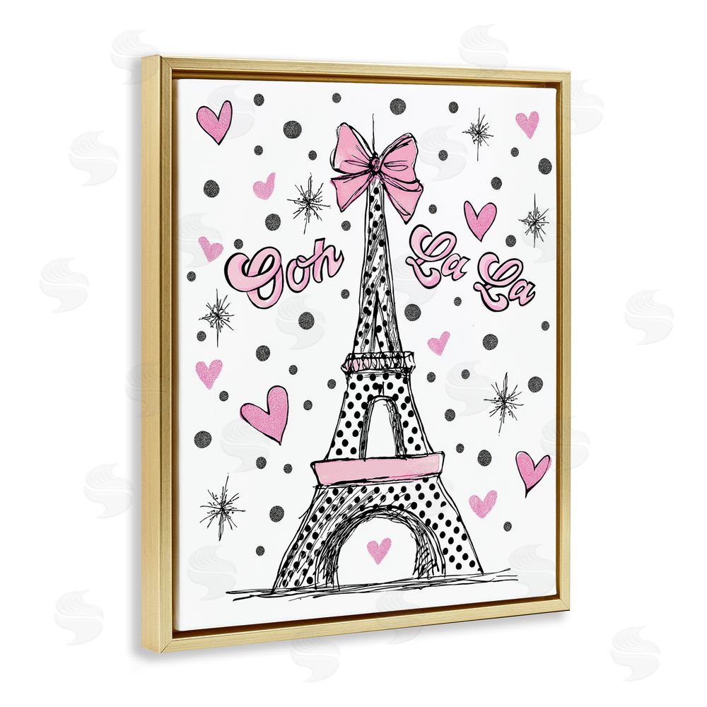 Jess Stempel Ooh La La Polka Dots Eiffel Gold Floating Frame Canvas Wall Art Print