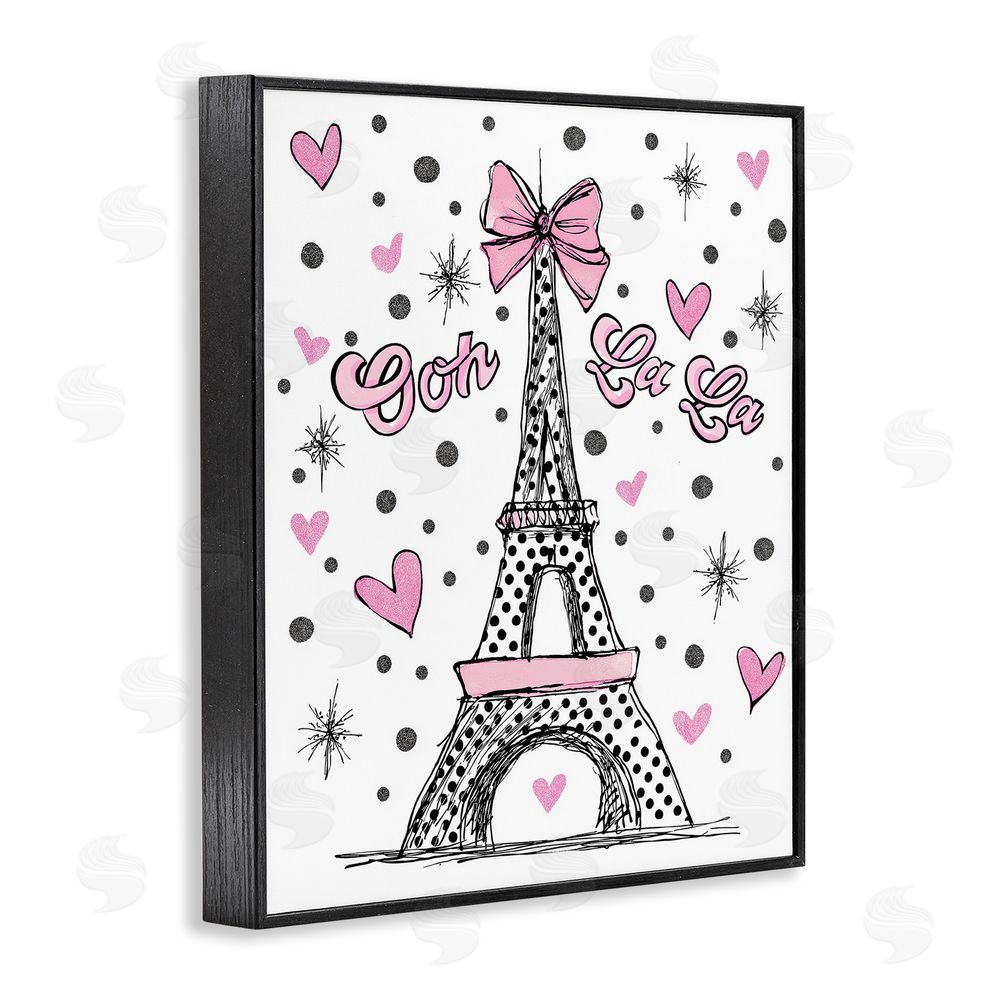 Jess Stempel Ooh La La Polka Dots Eiffel Black Framed Giclee Wall Art Print