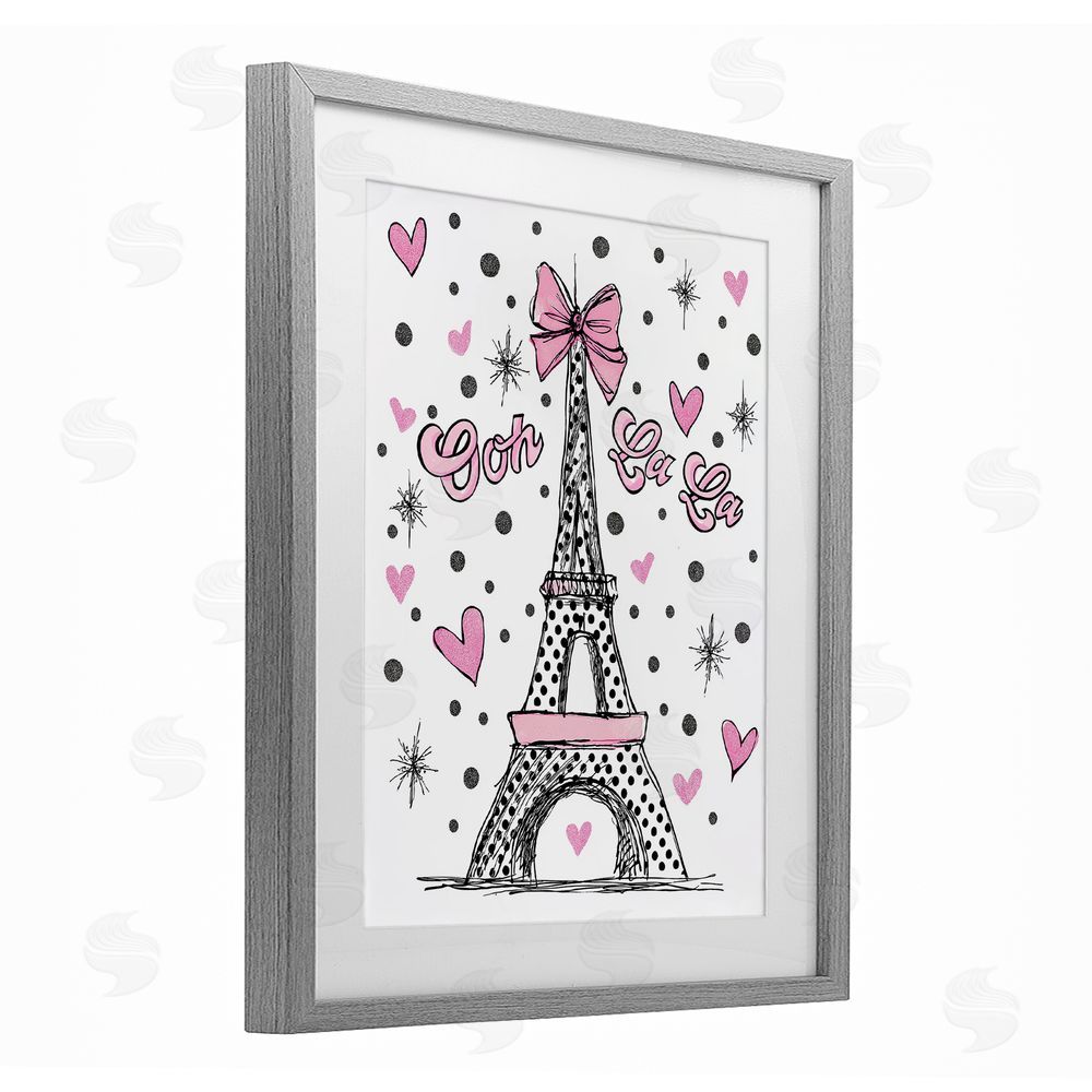 Jess Stempel Ooh La La Polka Dots Eiffel Gray Framed Print Under Glass Wall Art
