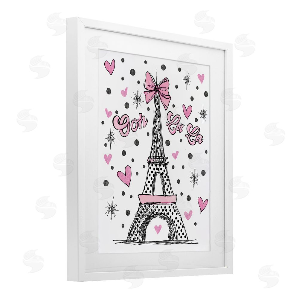 Jess Stempel Ooh La La Polka Dots Eiffel White Framed Print Under Glass Wall Art