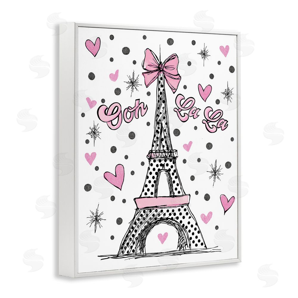 Jess Stempel Ooh La La Polka Dots Eiffel White Framed Giclee Wall Art Print