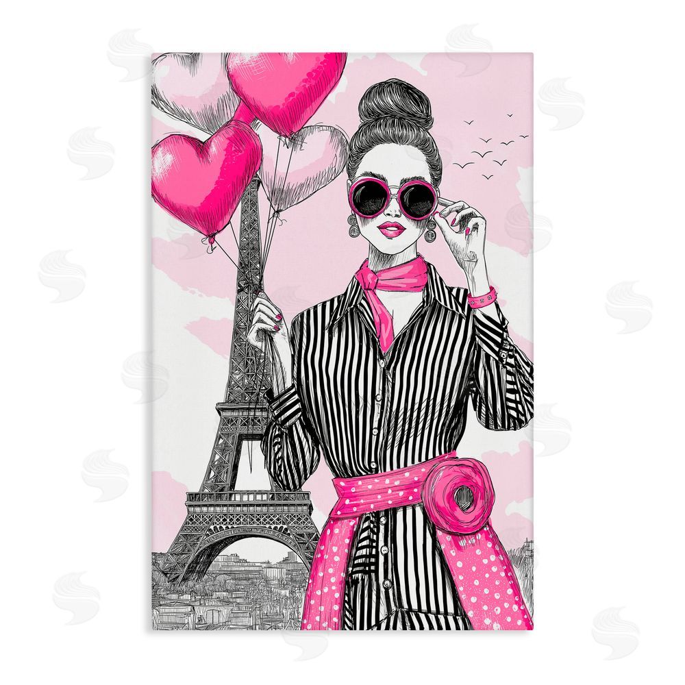 Jess Stempel Parisian Chic Woman with Balloons Stretched Canvas Wall Art Print