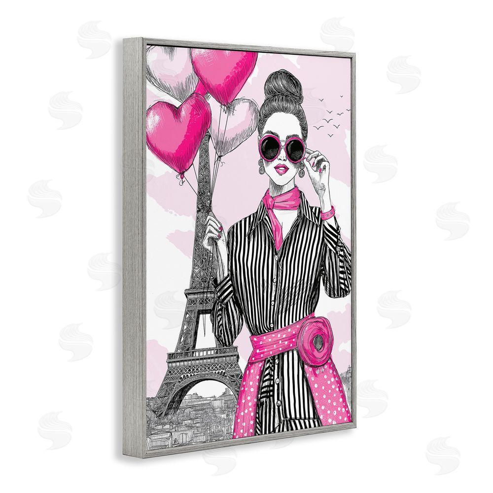 Jess Stempel Parisian Chic Woman with Balloons Gray Framed Giclee Wall Art Print