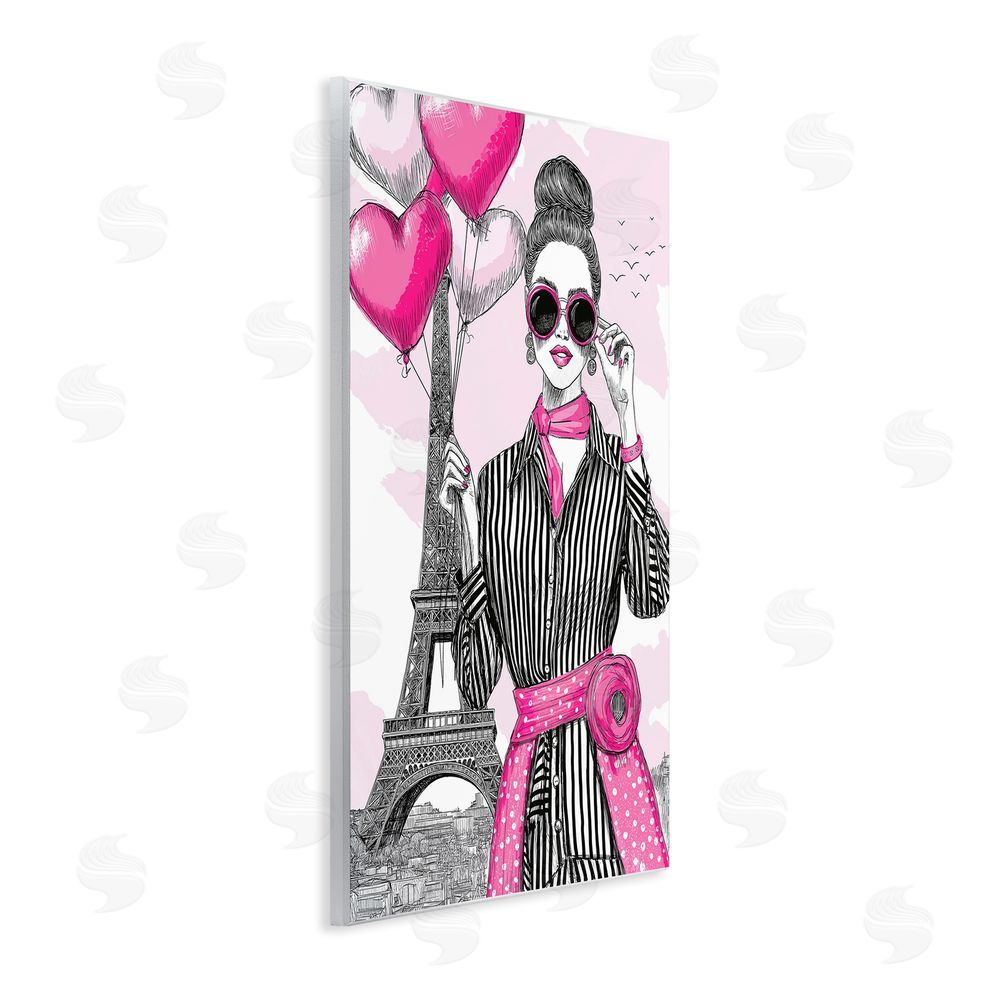 Jess Stempel Parisian Chic Woman with Balloons Wooden Wall Plaque Art Print