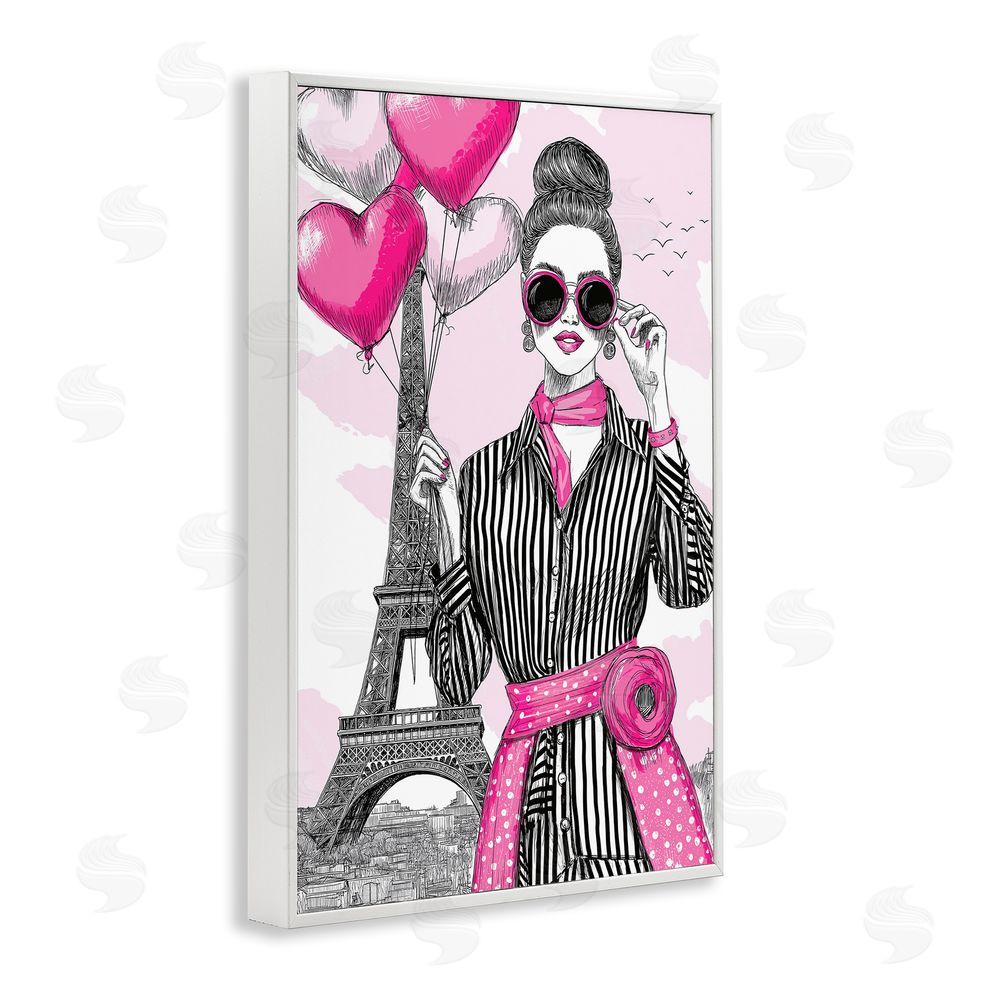 Jess Stempel Parisian Chic Woman with Balloons White Framed Giclee Wall Art Print