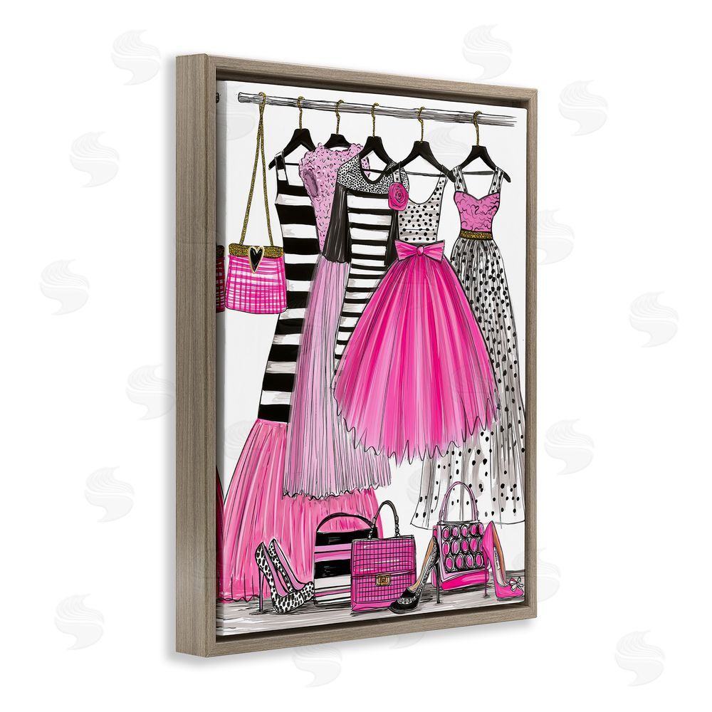 Jess Stempel Chic Pink Tulle Dresses Brown Floating Frame Canvas Wall Art Print