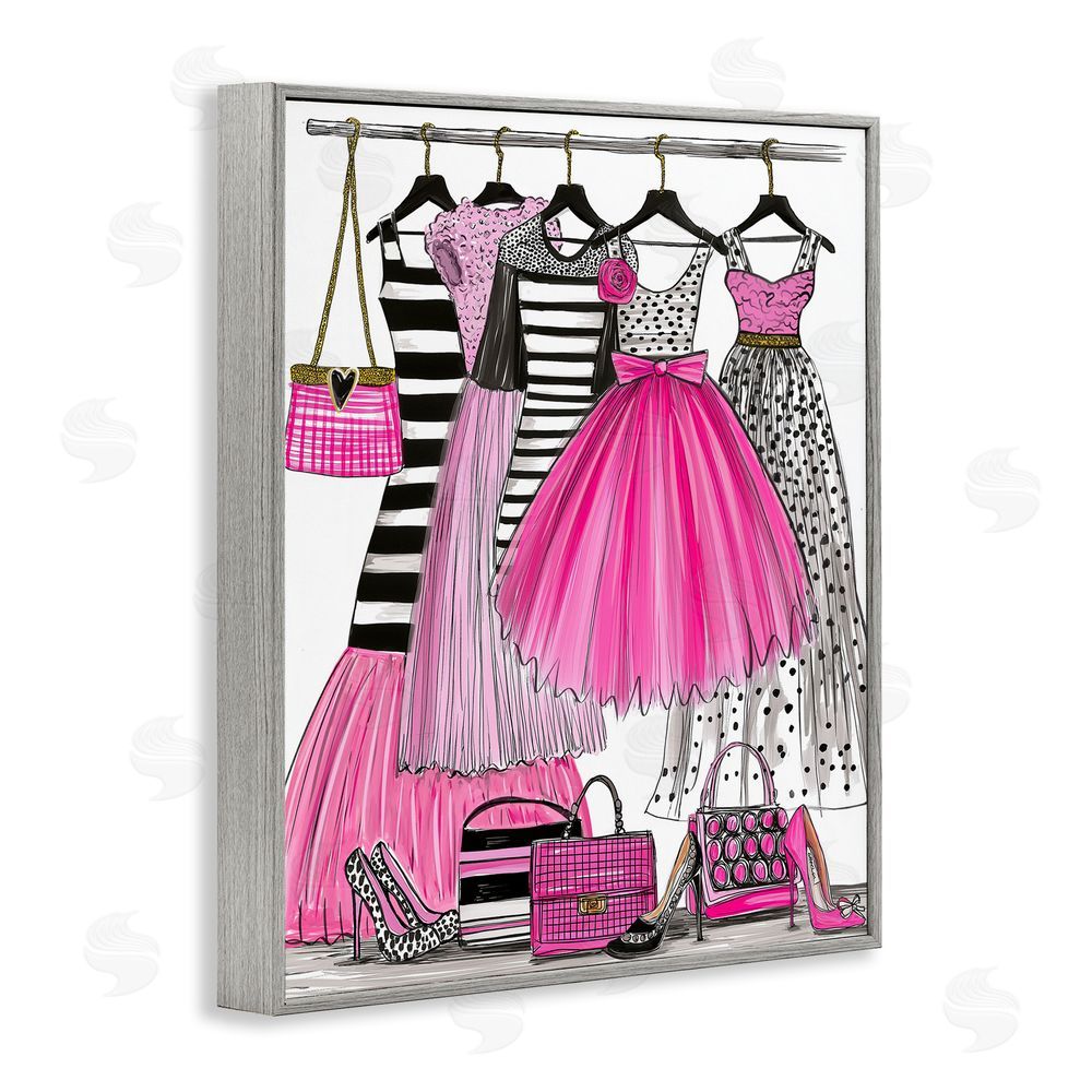 Jess Stempel Chic Pink Tulle Dresses Gray Framed Giclee Wall Art Print