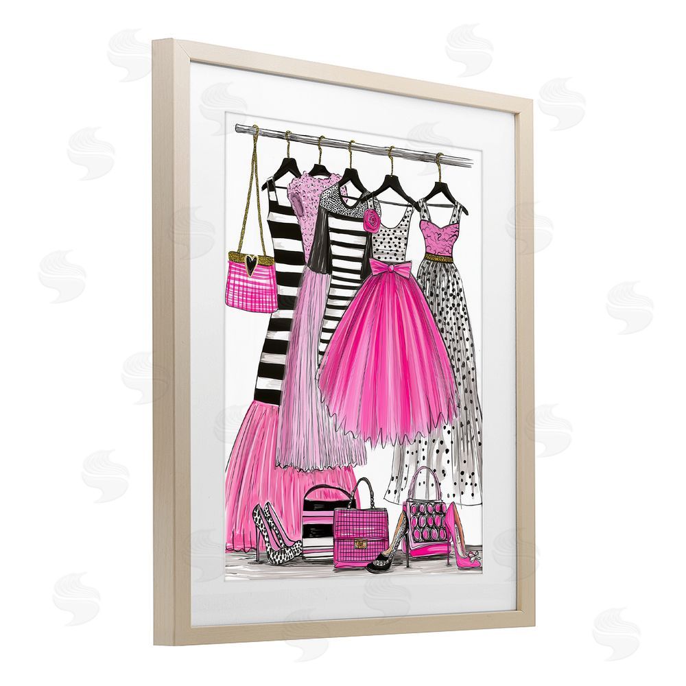 Jess Stempel Chic Pink Tulle Dresses Brown Framed Print Under Glass Wall Art