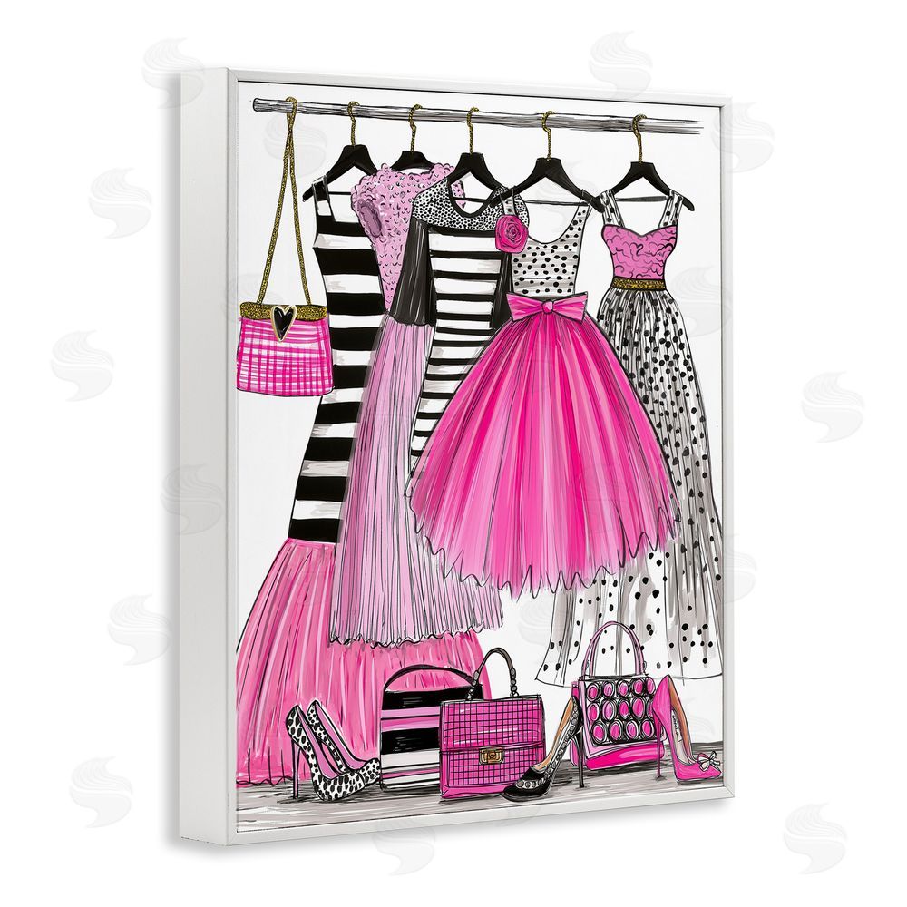 Jess Stempel Chic Pink Tulle Dresses White Framed Giclee Wall Art Print