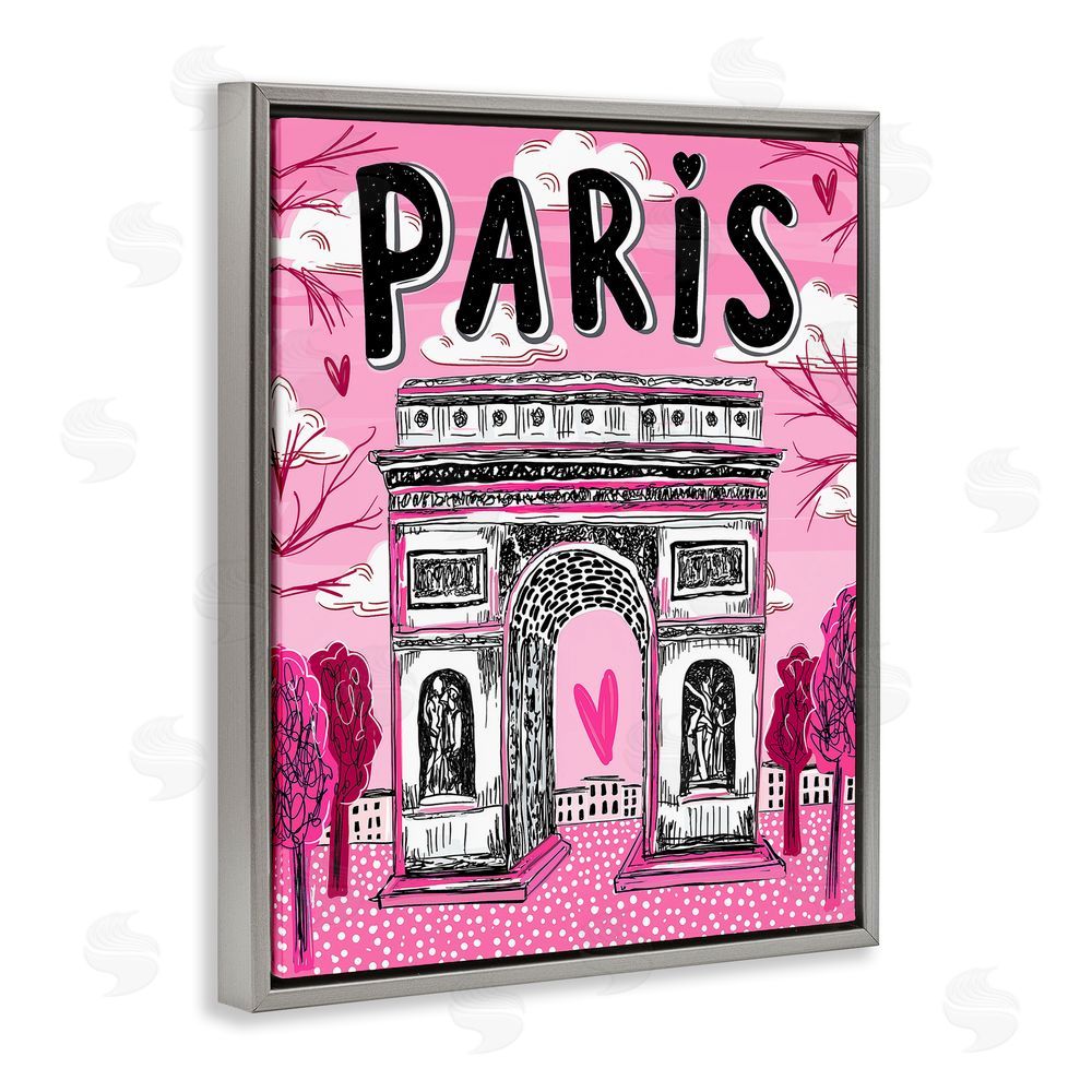 Jess Stempel Romantic Paris Arc de Triomphe Gray Floating Frame Canvas Wall Art Print