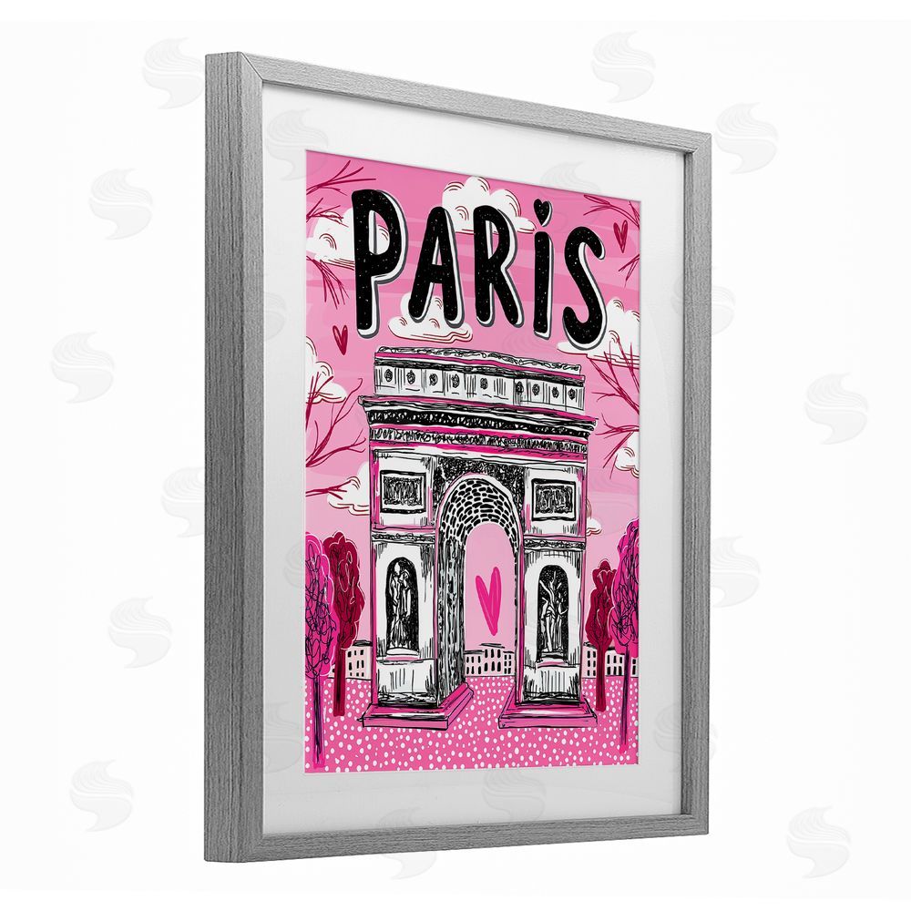 Jess Stempel Romantic Paris Arc de Triomphe Gray Framed Print Under Glass Wall Art