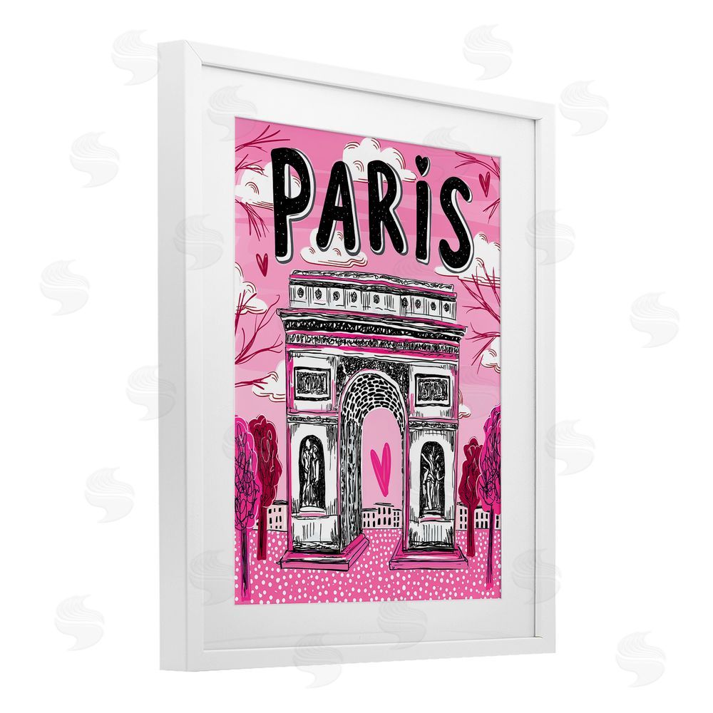 Jess Stempel Romantic Paris Arc de Triomphe White Framed Print Under Glass Wall Art