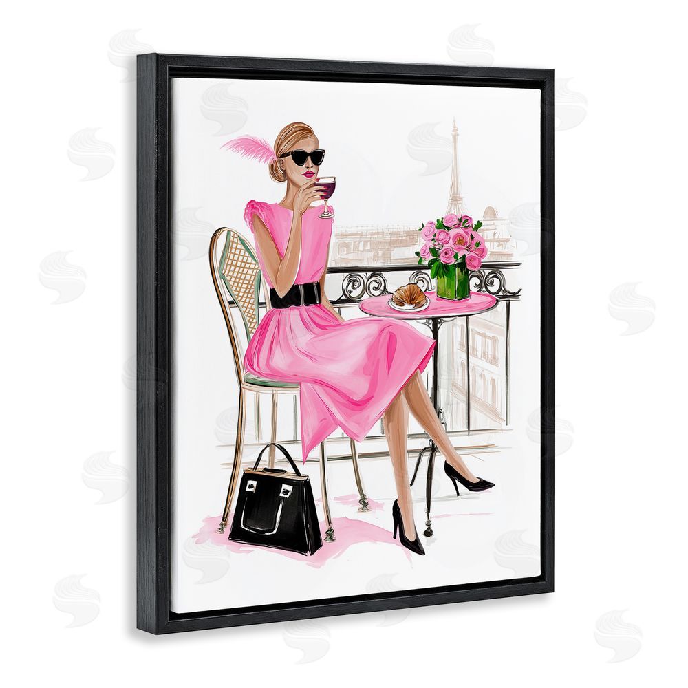 Jess Stempel Parisian Chic on Cafe Balcony Black Floating Frame Canvas Wall Art Print