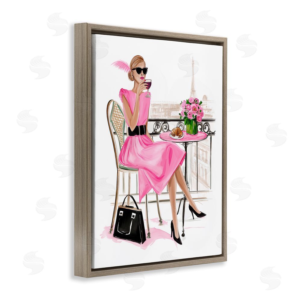 Jess Stempel Parisian Chic on Cafe Balcony Brown Floating Frame Canvas Wall Art Print