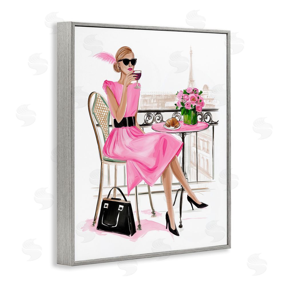 Jess Stempel Parisian Chic on Cafe Balcony Gray Framed Giclee Wall Art Print
