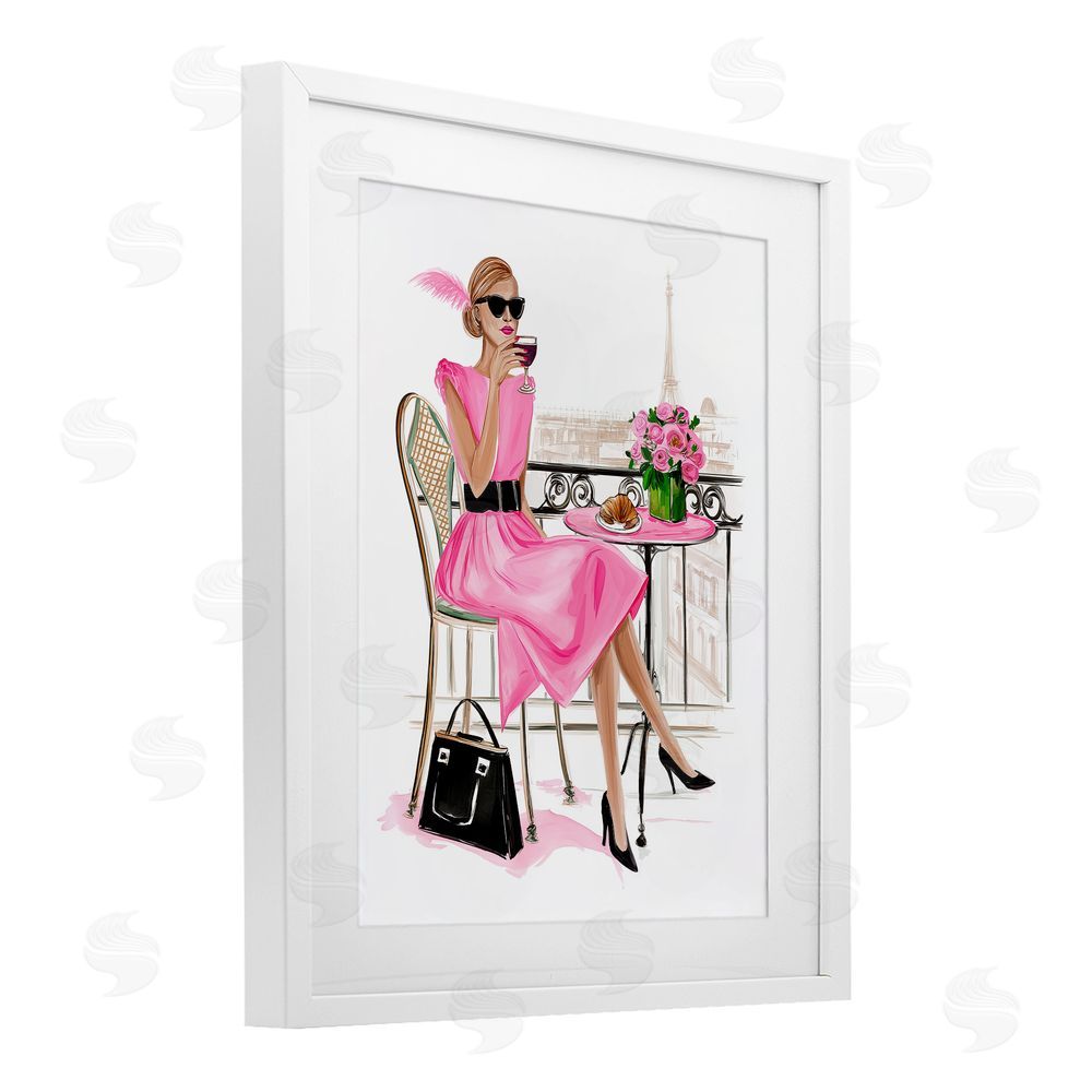 Jess Stempel Parisian Chic on Cafe Balcony White Framed Print Under Glass Wall Art