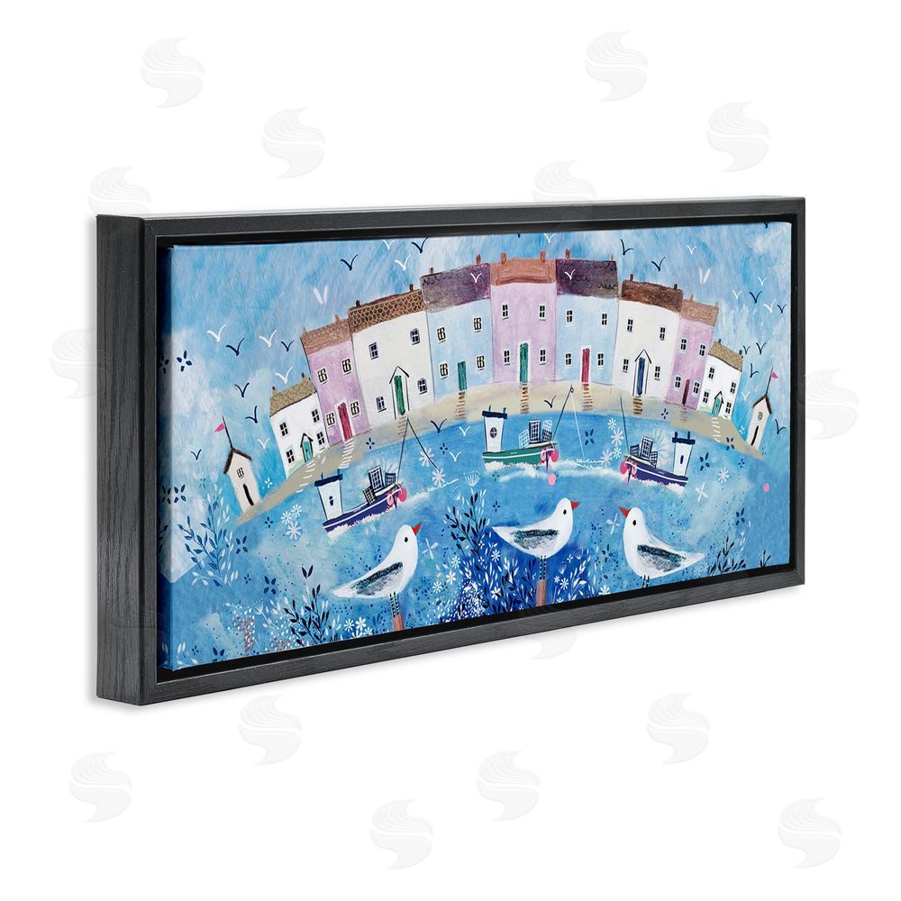 Clare Tupper Seaside Harbor Curved Perspective Black Floating Frame Canvas Wall Art Print