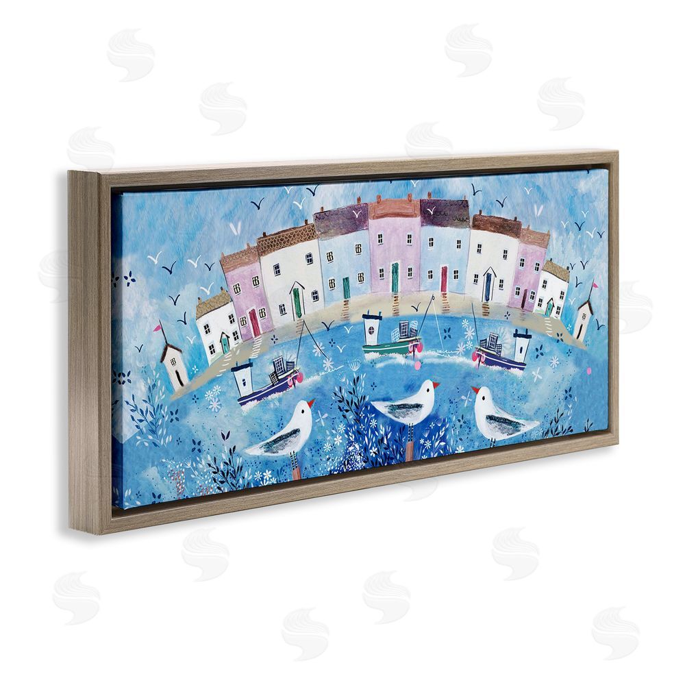 Clare Tupper Seaside Harbor Curved Perspective Brown Floating Frame Canvas Wall Art Print
