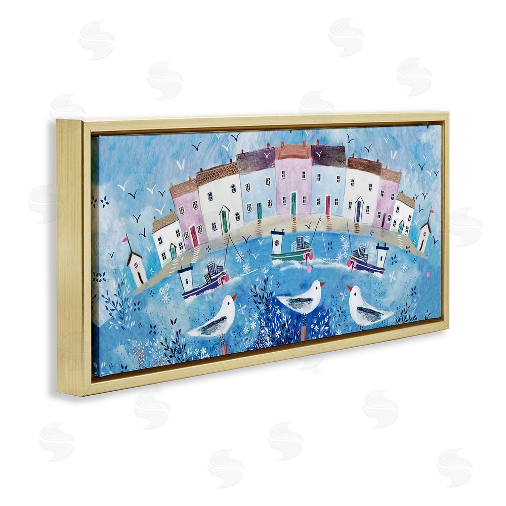 Clare Tupper Seaside Harbor Curved Perspective Gold Floating Frame Canvas Wall Art Print