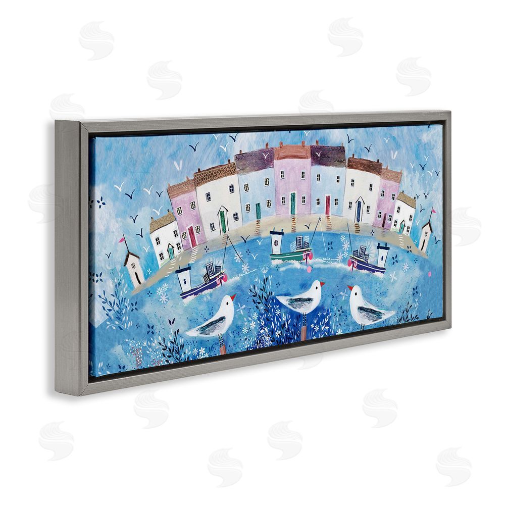 Clare Tupper Seaside Harbor Curved Perspective Gray Floating Frame Canvas Wall Art Print