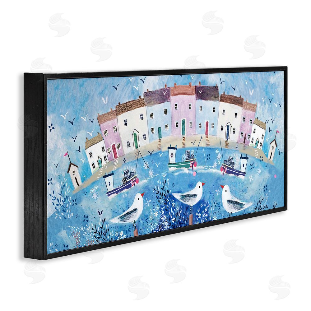 Clare Tupper Seaside Harbor Curved Perspective Black Framed Giclee Wall Art Print