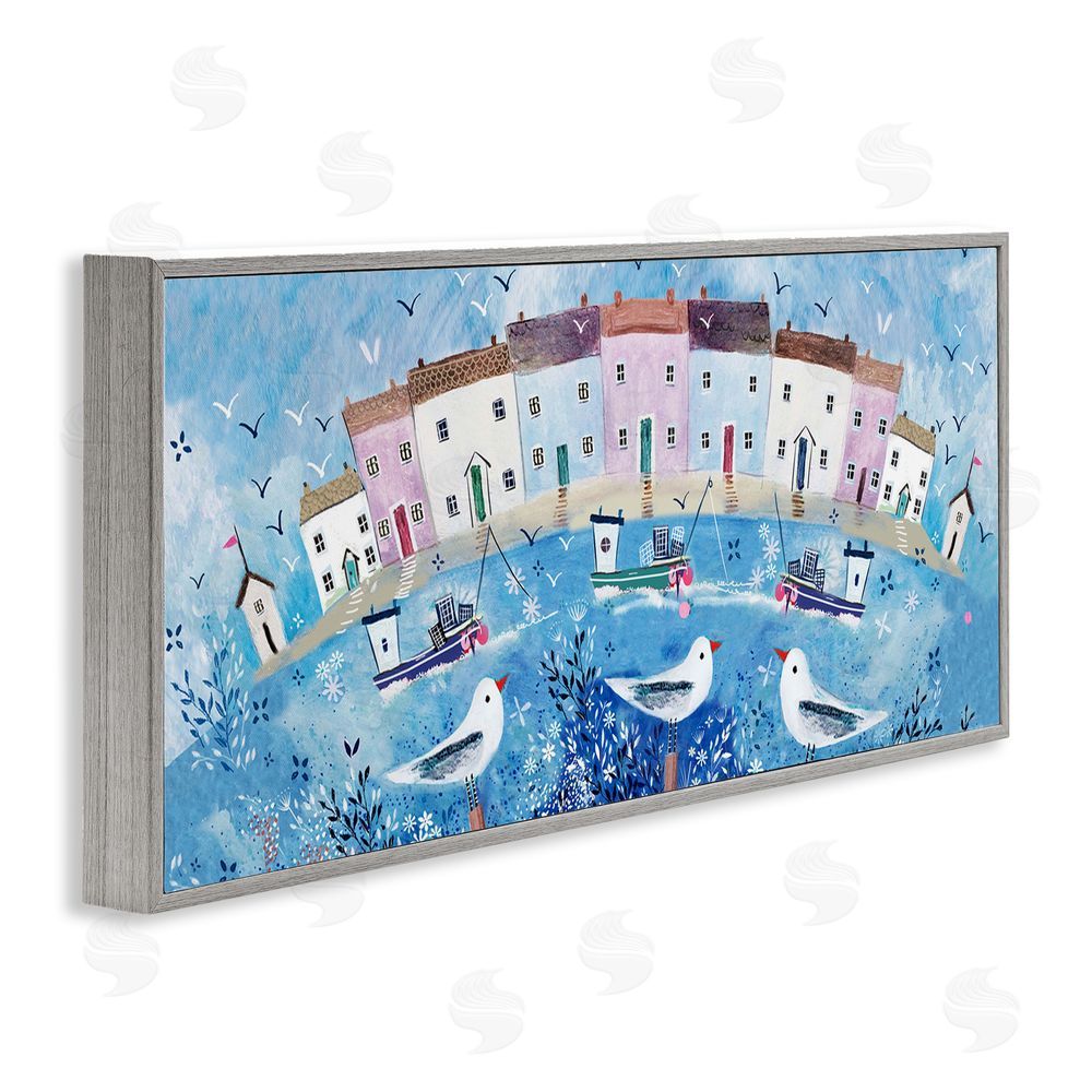Clare Tupper Seaside Harbor Curved Perspective Gray Framed Giclee Wall Art Print