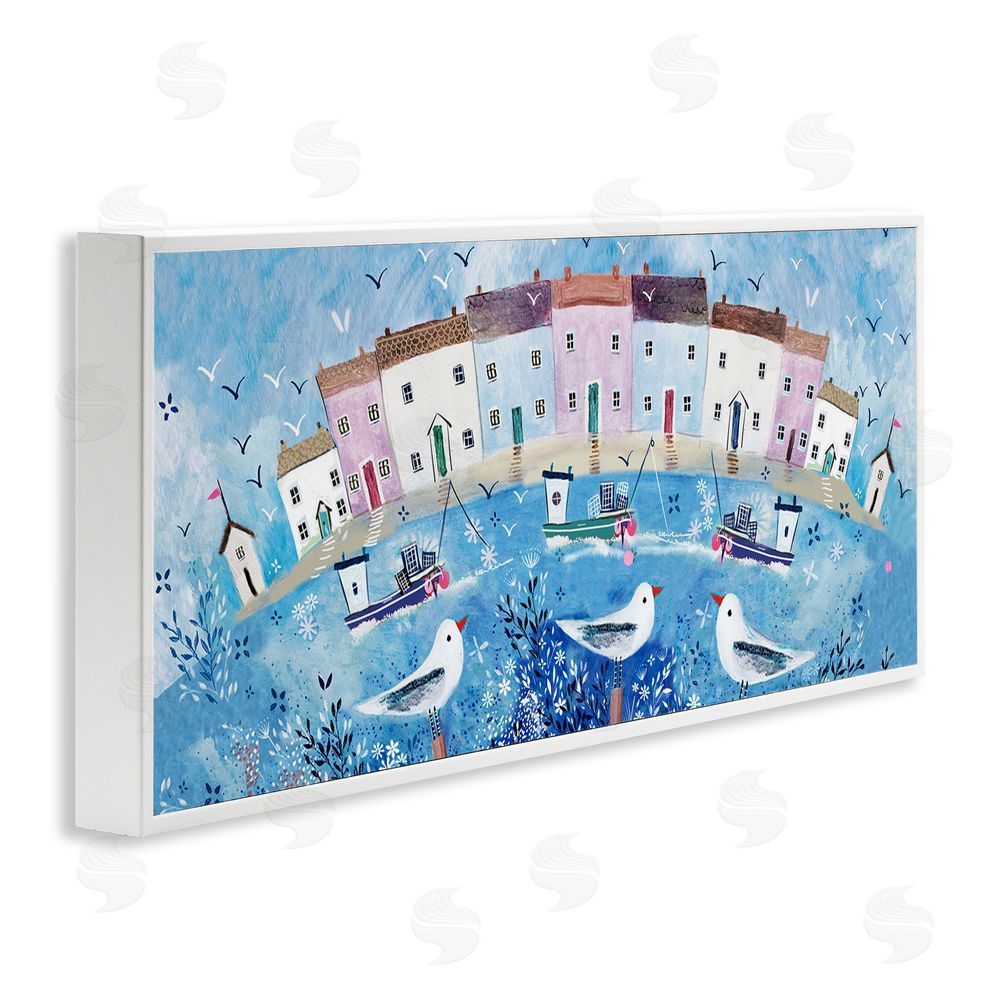 Clare Tupper Seaside Harbor Curved Perspective White Framed Giclee Wall Art Print