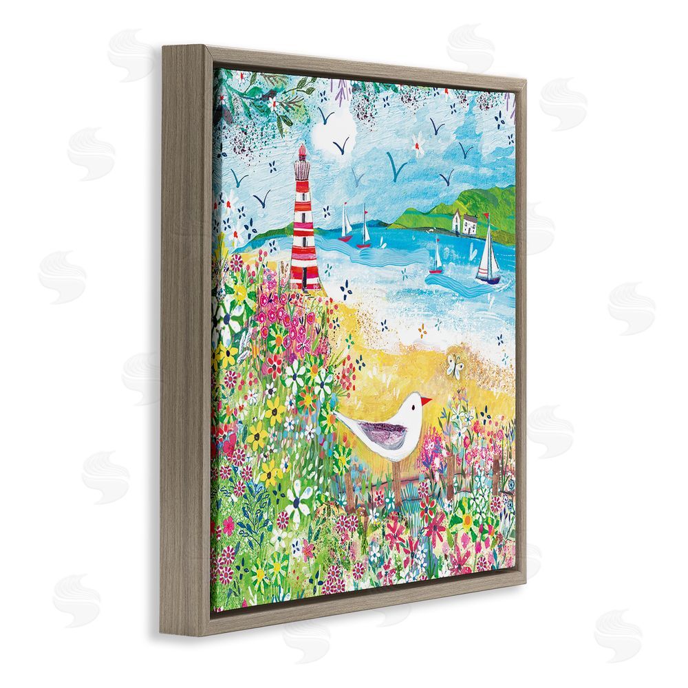 Clare Tupper Summer Whimsy Seaside Brown Floating Frame Canvas Wall Art Print