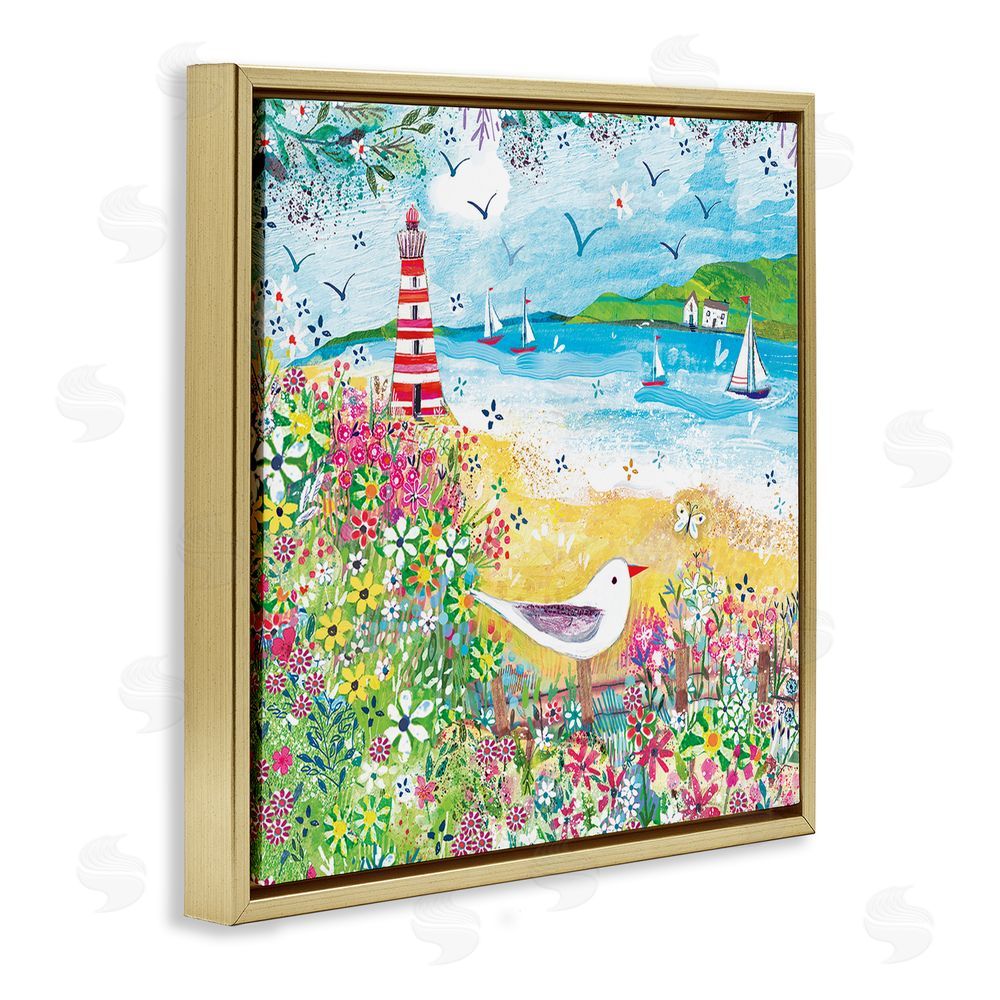 Clare Tupper Summer Whimsy Seaside Gold Floating Frame Canvas Wall Art Print