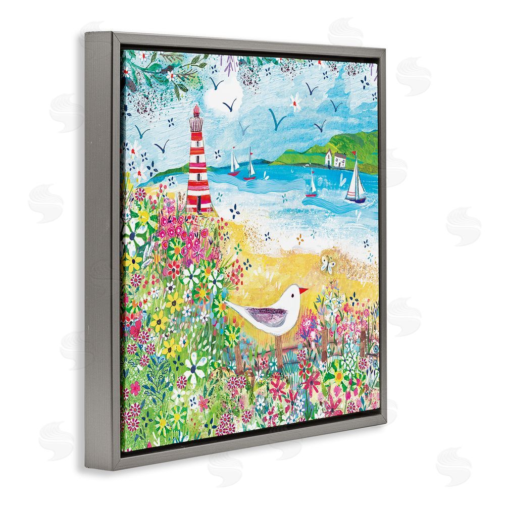 Clare Tupper Summer Whimsy Seaside Gray Floating Frame Canvas Wall Art Print