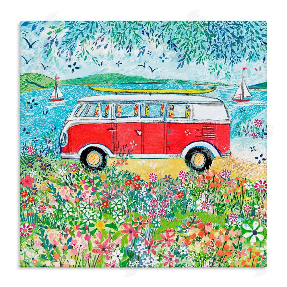 Clare Tupper Red Campervan Ready For Surf Canvas Wall Art Print