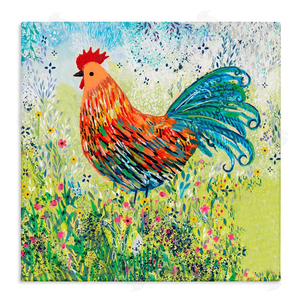 Clare Tupper Cockerel Rooster in Colorful Garden Canvas Wall Art Print